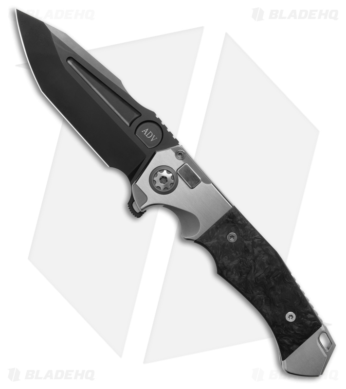 Andre de Villiers Ronin Custom Button Lock Knife Satin+ Black MCF (4.05" Black)