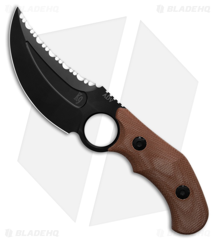 Andre de Villiers K9 Fixed Blade Knife Brown Micarta Serr Top (3.75" Black)