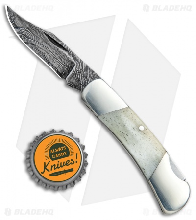 Bear & Son Cutlery Executive Lockback Knife Smooth Bone (2.25" Damascus)