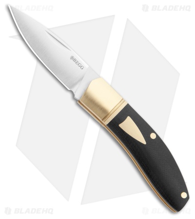 Begg Knives JVO Design Mini Drop Point Slip Joint Black G-10/Brass (2.4" Satin)