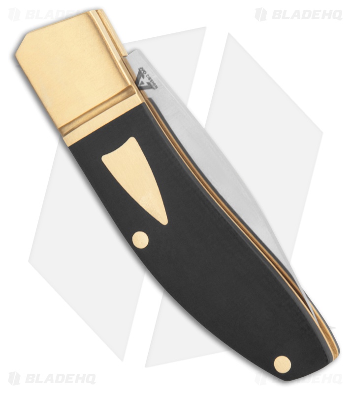Begg Knives JVO Design Mini Drop Point Slip Joint Black G-10/Brass (2.4" Satin)
