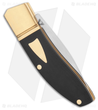 Begg Knives JVO Design Mini Drop Point Slip Joint Black G-10/Brass (2.4" Satin)