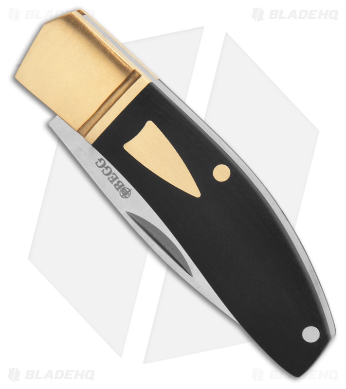 Begg Knives JVO Design Mini Drop Point Slip Joint Black G-10/Brass (2.4" Satin)