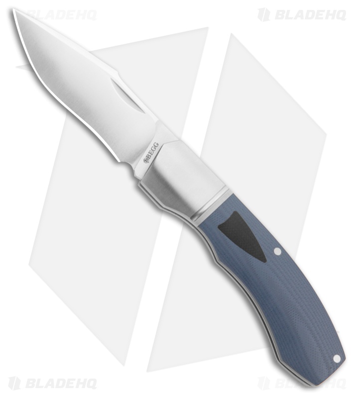 Begg Knives JVO Design Recurve Slip Joint Knife Blue/Black G-10 (4" Satin)
