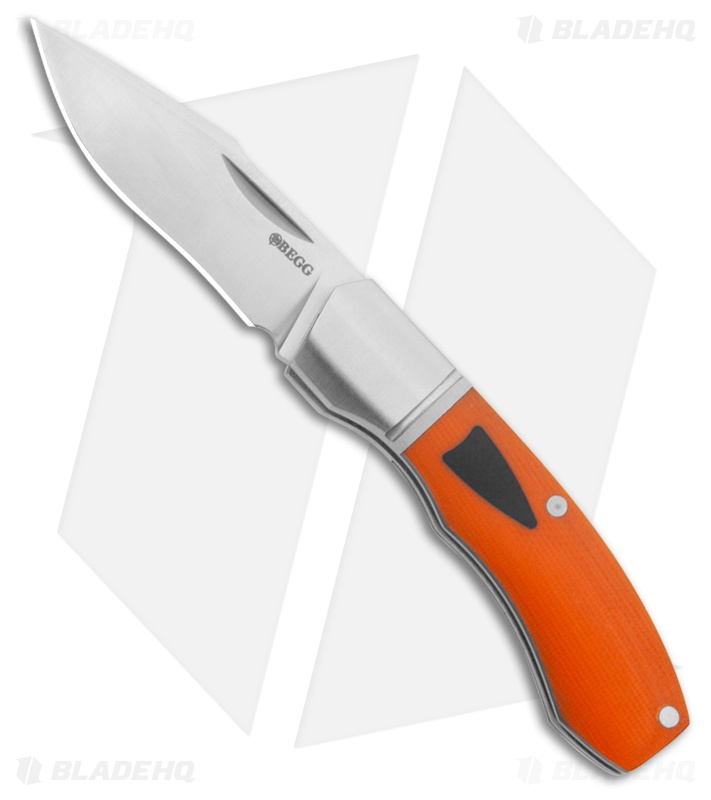 Begg Knives Mini Black/Orange G-10 Recurve Satin 14C28N