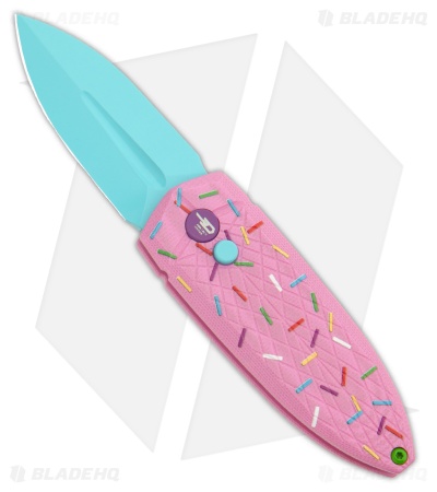 Bestech Knives Cricket/QUQU Button Lock Dessert Warrior® Pink G-10 (2.2" Blue)