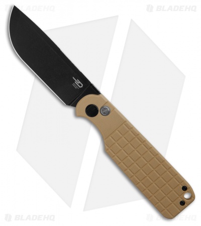 Bestech Knives GLOK Button Lock Khaki G-10 (3.5" Black Stonewash 14C28N)