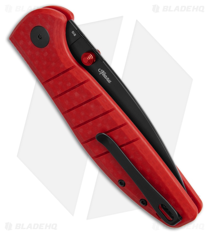 Bestech Knives Goodboy Drop Point Button Lock Knife Weave Red G-10 (3.5" Black)