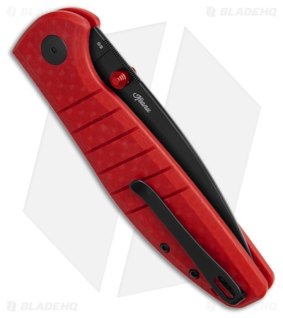Bestech Knives Goodboy Drop Point Button Lock Knife Weave Red G-10 (3.5" Black)