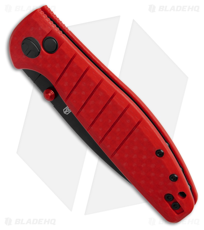 Bestech Knives Goodboy Drop Point Button Lock Knife Weave Red G-10 (3.5" Black)