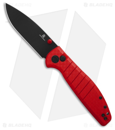 Bestech Knives Goodboy Drop Point Button Lock Knife Weave Red G-10 (3.5" Black)