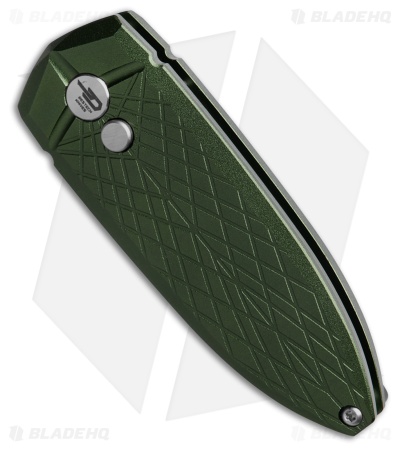 Bestech Knives Cricket/QUQU Button Lock Green Aluminum (2.2" Satin 14C28N)