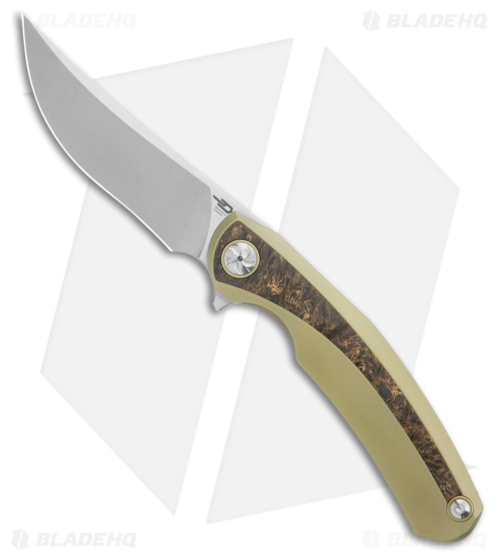 Bestech Knives SAMBAC Frame Lock Knife Gold Ti + Fat Carbon (3.6" SW/Satin)