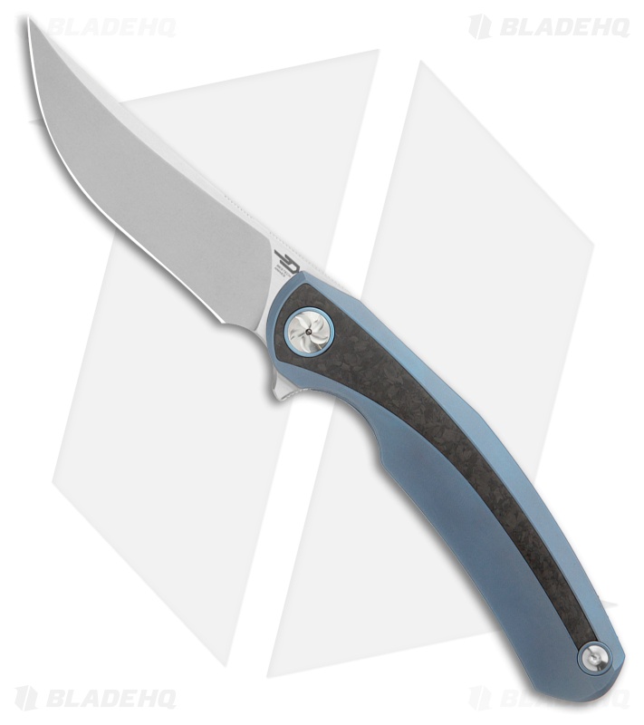 Bestech Knives SAMBAC MagnaCut Frame Lock Knife Blue Ti + CF (3.6" SW/Satin)