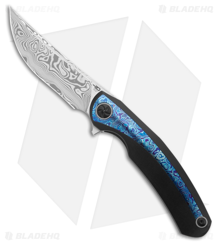 Bestech Knives SAMBAC Frame Lock Knife Black Ti + Timascus (3.6" Damasteel)