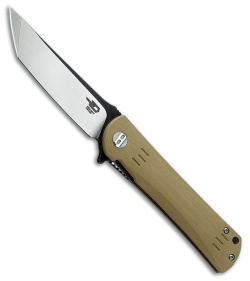 Bestech Knives Kendo Tanto Liner Lock Knife Brown G-10 (3.75" Satin, Black)