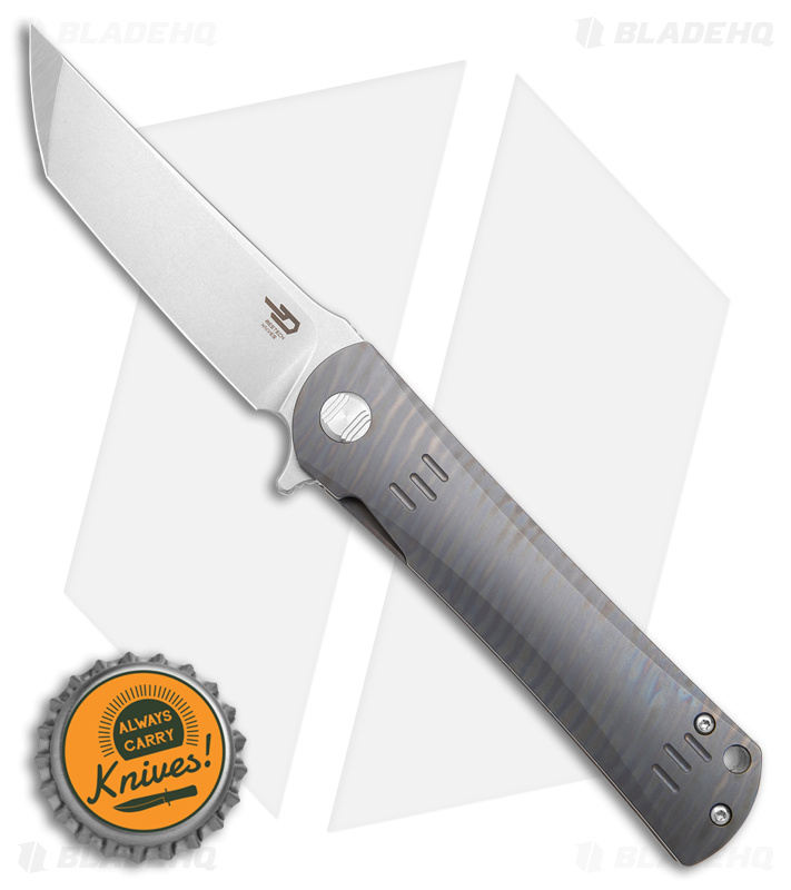 Bestech Knives Kendo Tanto Frame Lock Knife Flamed Titanium (3.75" Stonewash)  
