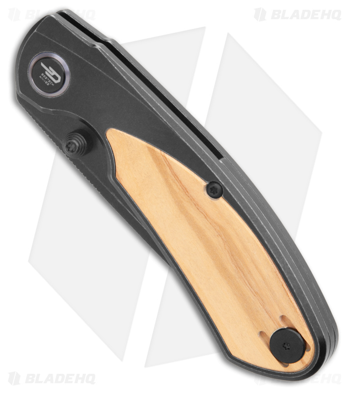 Bestech Knives Lito Frame Lock Knife Ti/Olive Wood Inlay (3.6" Black)