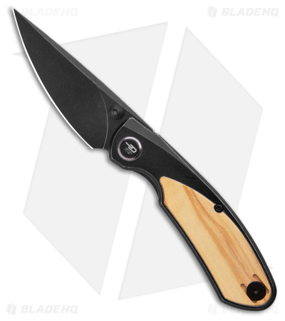 Bestech Knives Lito Frame Lock Knife Ti/Olive Wood Inlay (3.6" Black)