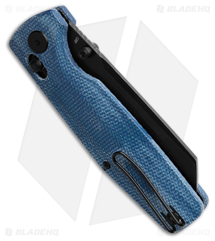 Bestech Knives Large Slasher Cross Bar Lock  Blue Micarta (3.5" Black D2)