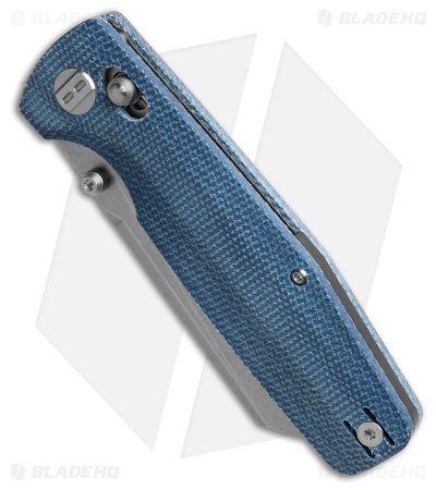 Bestech Knives Large Slasher Cross Bar Lock  Blue Micarta (3.5" Stonewash D2)