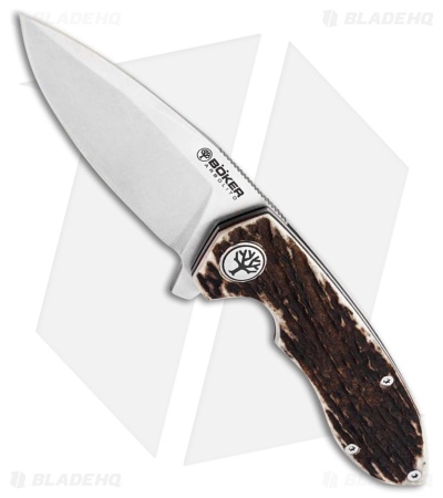 Boker Wilki H Pocket Knife Red Stag Drop Point Satin 14C28N