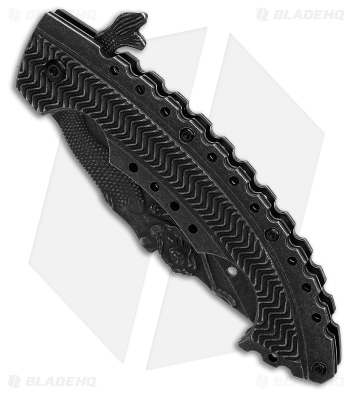 Boker Magnum Tactical Mermaid Liner Lock Knife Black  (3.75" Black SW)