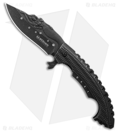 Boker Magnum Tactical Mermaid Liner Lock Knife Black  (3.75" Black SW)