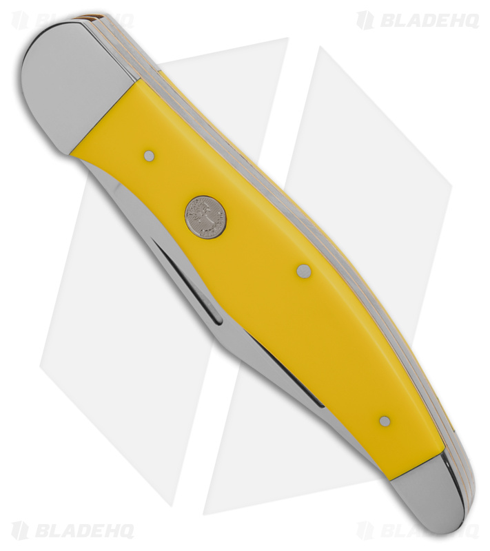 Boker Folding Hunter Pocket Knife 5.25" Yellow Delrin w/ Sheath 110839