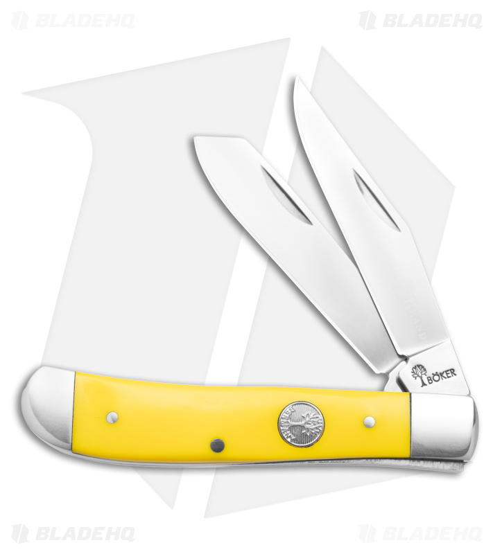 Boker Mini Trapper Traditional Pocket Knife Yellow Delrin (2.75" Satin )