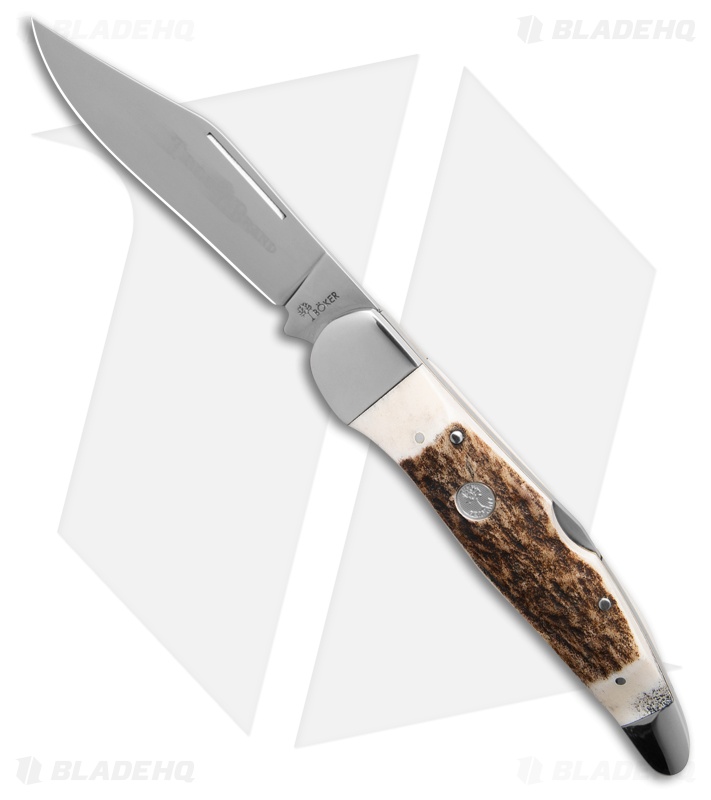 Boker TS 2.0 Folding Hunter Lockback Knife Brown/White Horn (3.6" Satin)