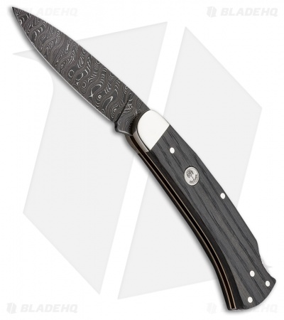 Boker Fellow Damascus Lockback Pocket Knife 4" Bog Oak Wood (111045DAM)