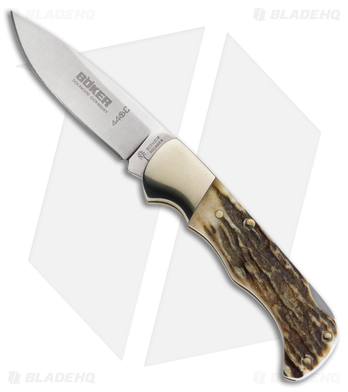 Boker Folding Hunter Lockback Knife Brown Stag (3" Satin) 110135HH