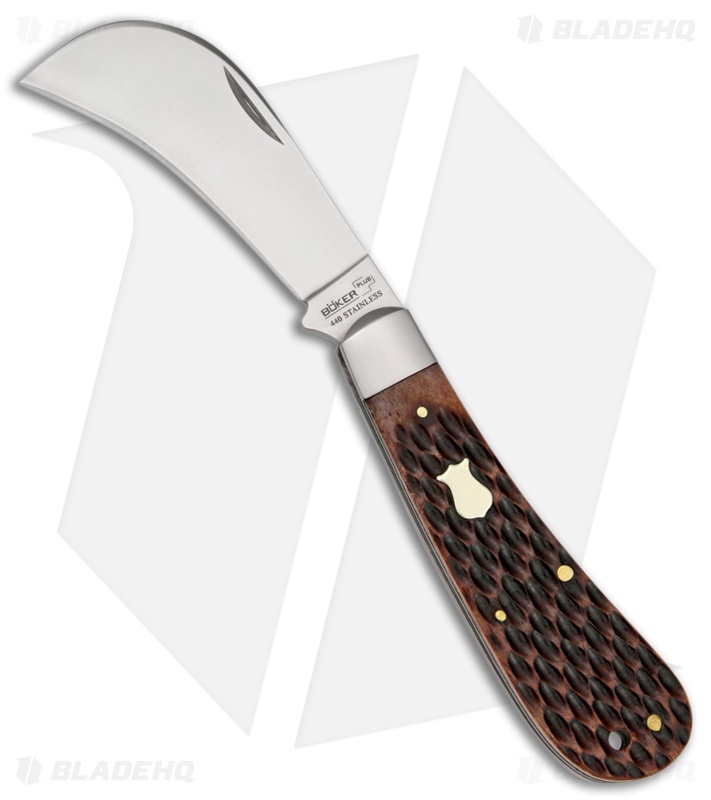 Boker Plus Hawkbill Slip Joint Pocket Knife 4" Brown Bone 01BO207