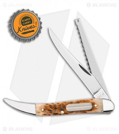 Case Fishing Knife 4.25" Peach Seed Jigged Amber Bone (620094F SS) 10726