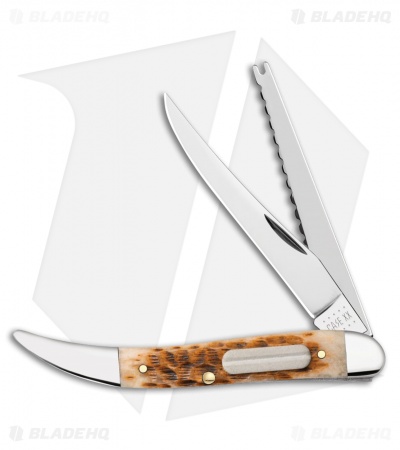 Case Fishing Knife 4.25" Peach Seed Jigged Amber Bone (620094F SS) 10726