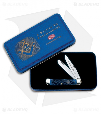 Case Trapper Knife 4.125" Blue Bone Masonic (6254 SS) 1058