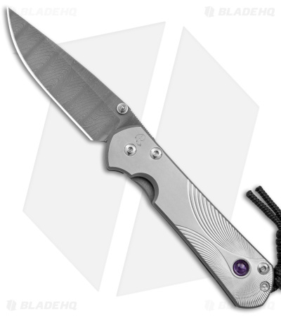 Chris Reeve Small Sebenza 31 Frame Lock Knife Gray Titanium (3" Ladder Damascus)