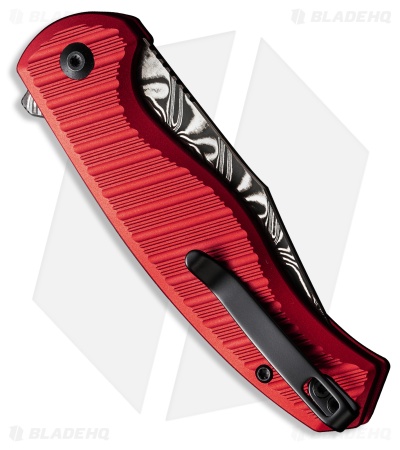CIVIVI Stormhowl Button Lock Knife Red Aluminum (3.3" Damascus) C23040B-DS1