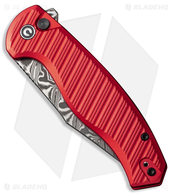 CIVIVI Stormhowl Button Lock Knife Red Aluminum (3.3" Damascus) C23040B-DS1