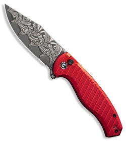 CIVIVI Stormhowl Button Lock Knife Red Aluminum (3.3" Damascus) C23040B-DS1