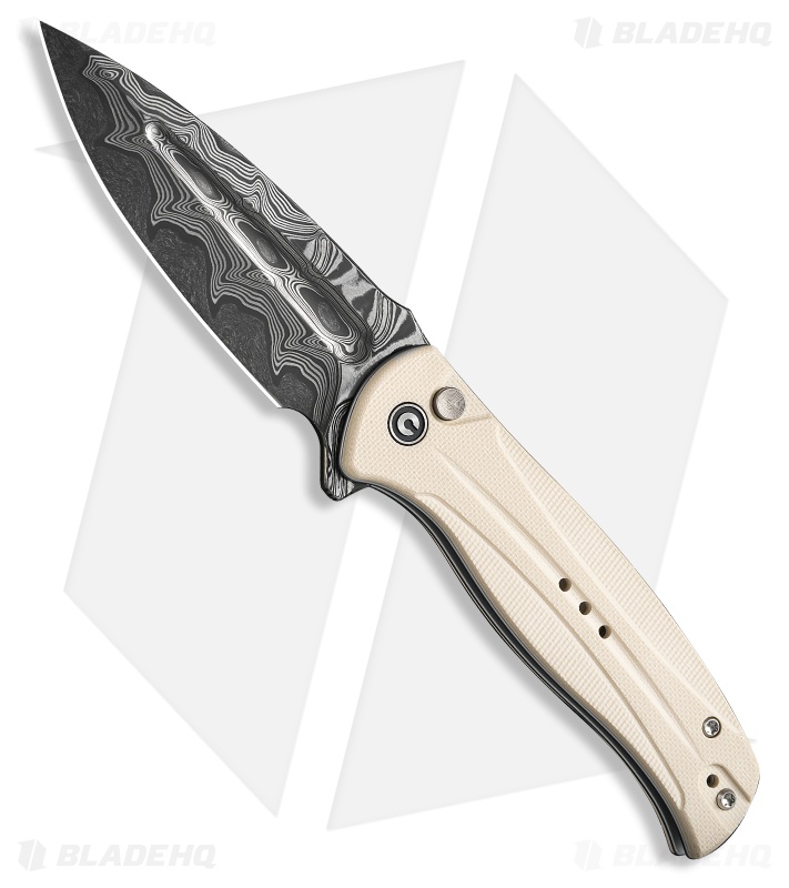 CIVIVI Incindie Button Lock Flipper Knife Ivory G-10 (3.5" Damascus) C23053-DS1
