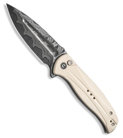 CIVIVI Incindie Button Lock Flipper Knife Ivory G-10 (3.5" Damascus) C23053-DS1