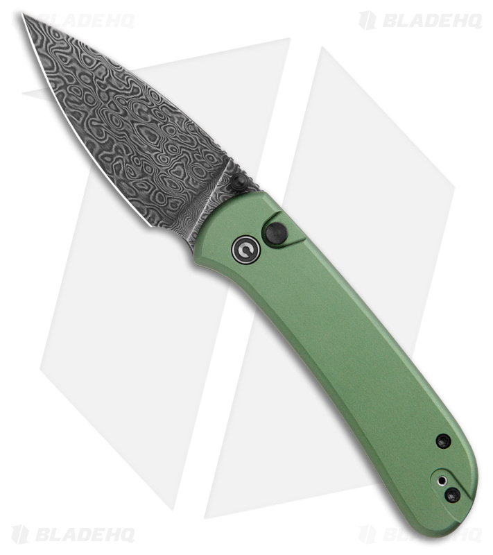 CIVIVI Qubit  Button Lock Knife Green Aluminum (2.98" Damascus)
