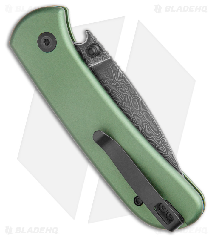 CIVIVI Qubit  Button Lock Knife Green Aluminum (2.98" Damascus)