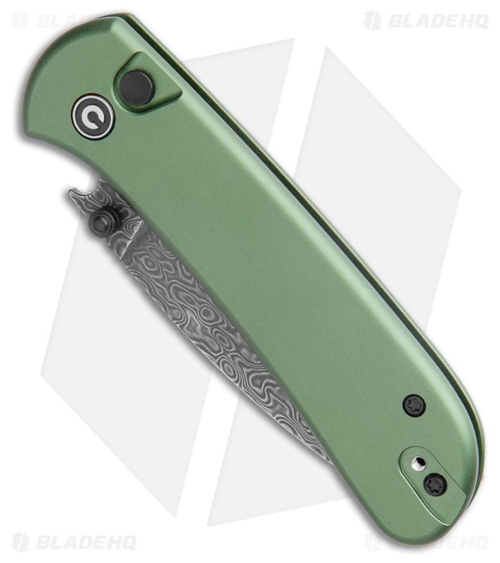 CIVIVI Qubit  Button Lock Knife Green Aluminum (2.98" Damascus)