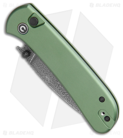 CIVIVI Qubit  Button Lock Knife Green Aluminum (2.98" Damascus)