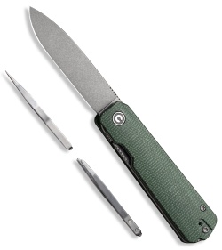 CIVIVI Sendy Liner Lock Knife Green Canvas Micarta (2.8" Gray SW) C21004A-1