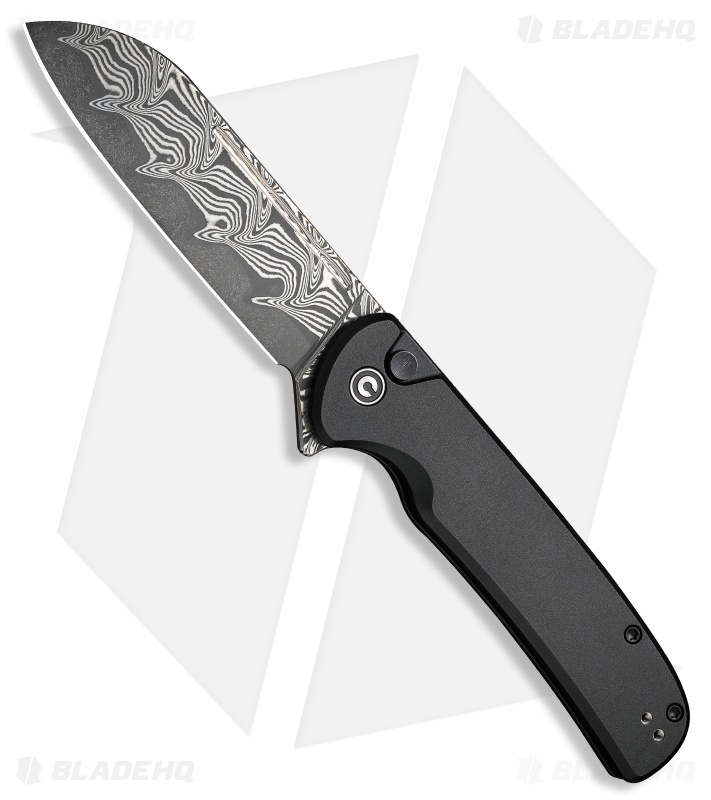 CIVIVI Chevalier II Button Lock Knife Black Aluminum (3.4" Damascus) C20022B-DS1