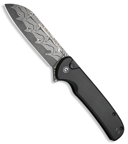 CIVIVI Chevalier II Button Lock Knife Black Aluminum (3.4" Damascus) C20022B-DS1